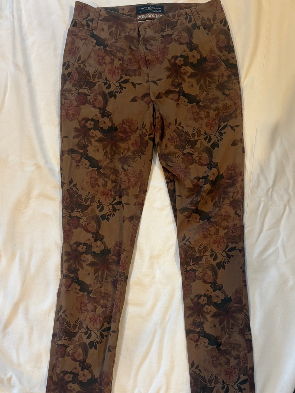 Peruvian Connection Floral Print Brown Floral Slim Chino Pants